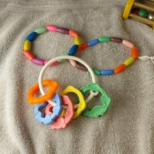 Lot de 3 hochets de crèche vintage années 80 jouet plastique multicolore