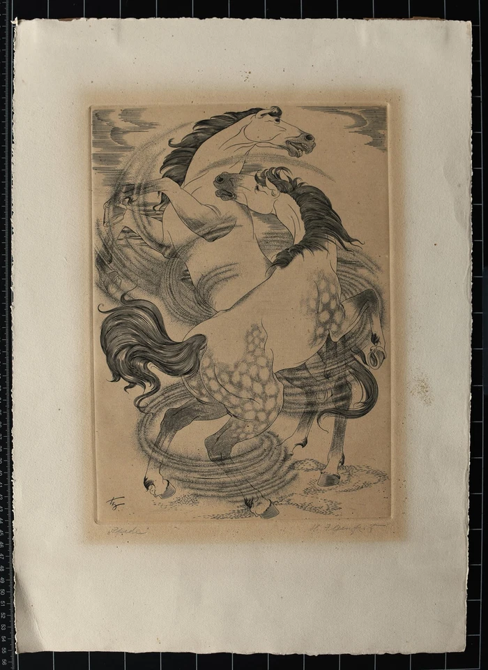 Heinrich Ilgenfritz Kupferstich Pferde Original Grafik signiert Nachlassstempel - Bild 2 von 4