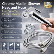 Chrome Muslim Shower Head and Hose Bidet Spray Tap for Toilet Hygienic