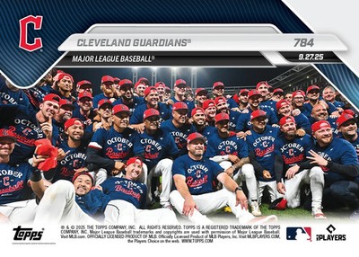 CLEVELAND GUARDIANS SECURE POSTSEASON WALK OFF WIN TOPPS NOW TEAM PHOTO CARD 784