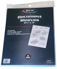 100 BCW 8.5x11 Document Soft Sleeves 2 Mil Photo Clear Acid PVC Free Page Print