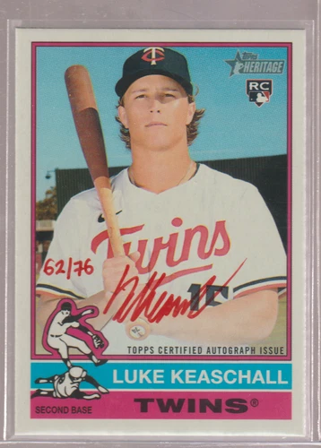 2025 Topps Heritage High Number LUKE KEASCHALL RC Auto 62/76 Red Ink Real One - Picture 1 of 2