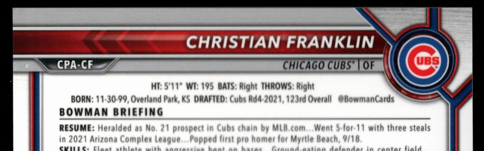 2022 Bowman Chrome - Prospect Autographs Christian Franklin #CPA-CF Speckle... view 5