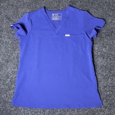 FIGS Technical Collection Medical Scrub Top V-Neck Short Sleeve S Blue Women