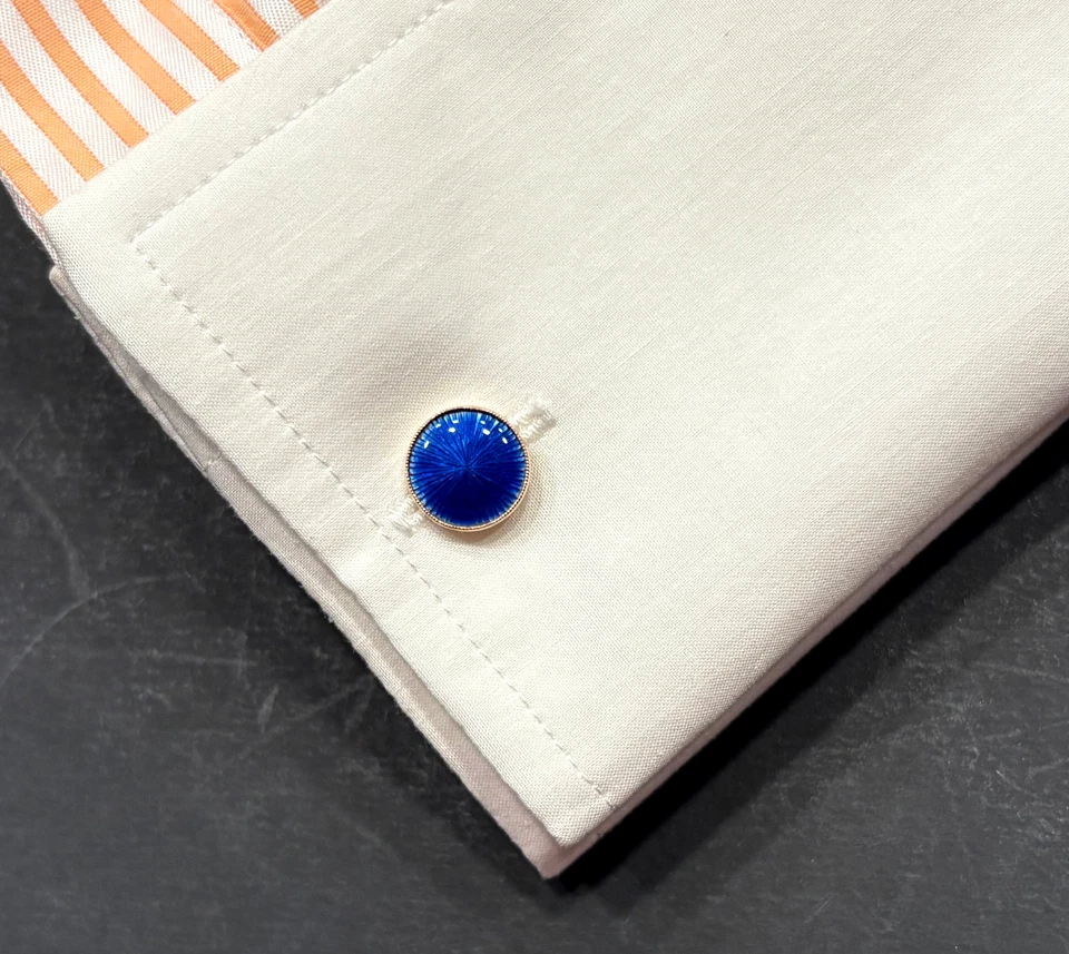 NEW 14K GOLD & STERLING SILVER.875 GUILLOCHÉ ENAMEL +CZ CUFFLINKS RUSSIA ca.1995 - Image 4 of 4