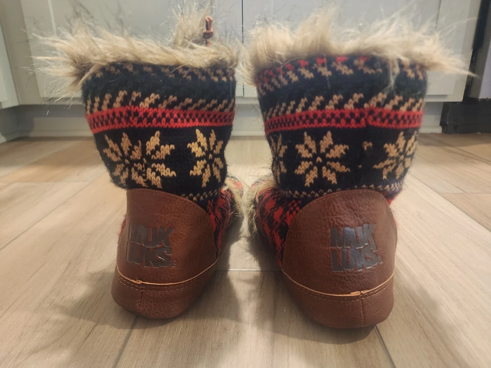 Zapatillas Muk Luks Juno rojas para mujer M 7-8 botines con cordones forrados de piel sintética cómodas Foto 4 de 4