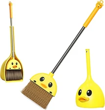 Cute Duck Cleaning Broom and Dustpan Set with Long Handle Stand Up and for Home