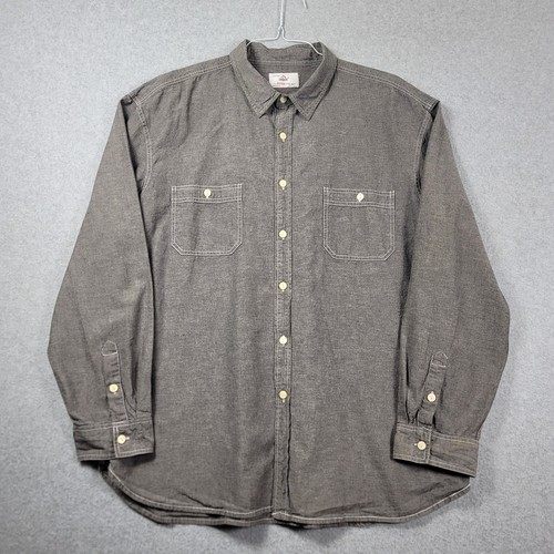 Vintage Jordache Herren XXL Grau Chambray Button Up Hemd Langarm Ziernähte