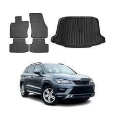 Fußmatten & Kofferraumwanne Set für Seat Ateca 2016-2026 Gummi TPE Schwarz 5x