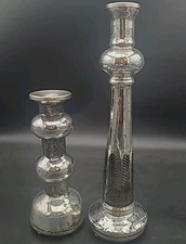 Pottery Barn Set Of 2 Madeline Candlestick Holders Mercury Glass Iron Silver