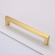 10 Pack Gold Kitchen Cupboard Handles 160mm Square Brushed Brass Cabinet
