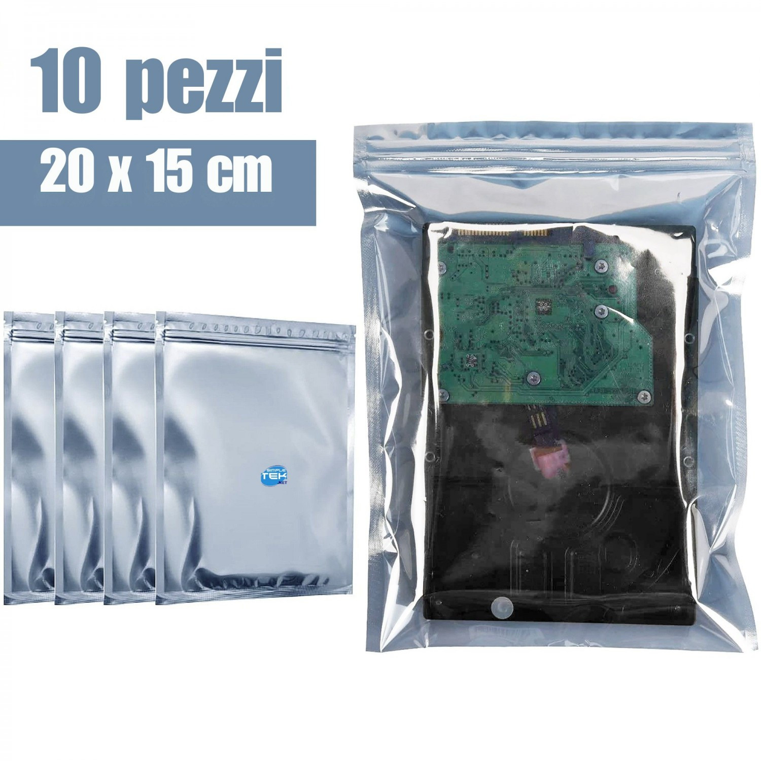 10 X BUSTE ANTISTATICHE 20 X 15 CM HARD DISK SSD 3,5" SATA SAS CON ZIP IDE SCSI