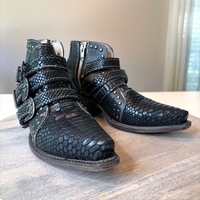 Freebird by Steven Wilhelmina Black Python Leather Buckle Ankle Boots US Size 6
