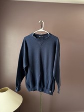 Navy Blue Fleece Pullover Sweatshirt Men  s Crew Neck Long Sleeve Solid