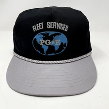 Vintage PG&E Hat Rope Trucker Cap Fleet Services Strapback Globe Logo RARE HTF
