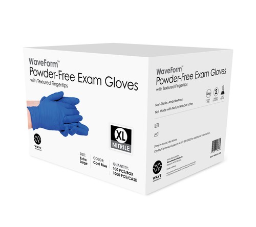 WaveForm Blue Nitrile Disposable Exam/Medical Gloves 4 Mil, Latex & Powder Free - Picture 2 of 5
