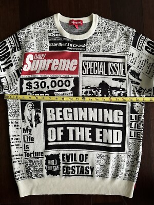 美品 supreme newspaper sweater セーター FW18 Supreme Newsprint Sweater size M medium jumper