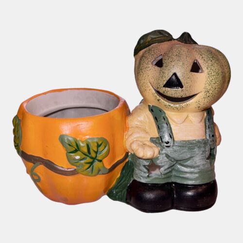 Vintage Halloween Jacko-Lantern  Scarecrow Votive Holder & Or Planter - Picture 1 of 8