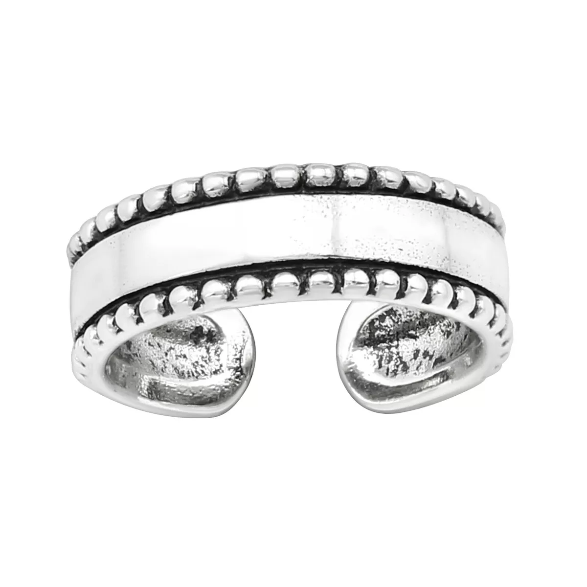 925 Sterling Silver Solid Bar Bead Dot Oxidised Texture Toe Ring Adjustable