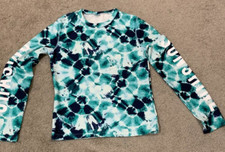 OLD NAVY LONG SLEEVE RASGUARD SWIMSUIT TOP GIRLS XXL 16 Blue Green Tie Dyed Fun