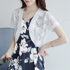 Women Mini Shrug Open Front Cropped Top Knit Bolero Short Sleeve Sheer Cardigans