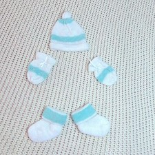 Newborn Mint Green  White Cap, Mittens  Socks