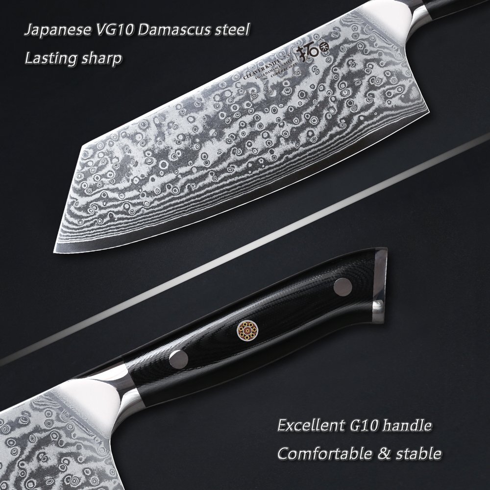 TURWHO 7.5in Cleaver Knife 67-Layer Japanese VG10 Damascus Steel Kitchen Knife