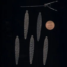 6 VINTAGE HAMMERED DARK STEEL 60mm. DAGGER DROP FINDING PENDANTS  5567        
