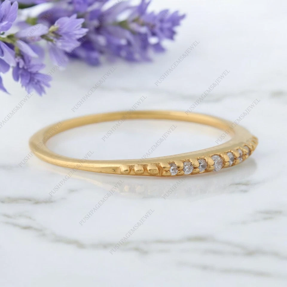 925 Sterling Silver 2 mm Round Shape Moissanite band half Eternity - Image 3 of 4