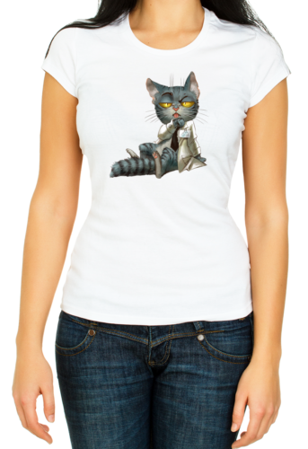 Cat Illustration Drawing Cat Women's 3/4 Short Sleeve T-Shirt F402 - Picture 1 of 3