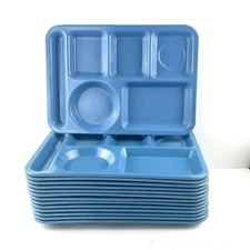 14 Carlisle Cafeteria Lunch Trays 43981 w/6 Compartments Light Blue 10" x 14"