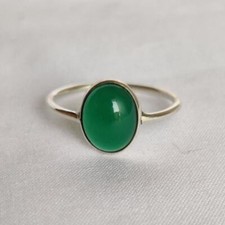 Sterling 925 Silver Ring Green Onyx Handmade Oval shaped 100 Genuine Jewelry