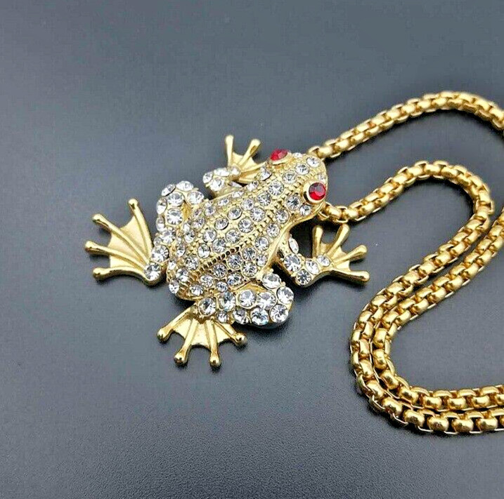Men's Amulet Gold Plated Rhinestone Frog Necklace Pendant Fashion Jewelry Chain - Product main view