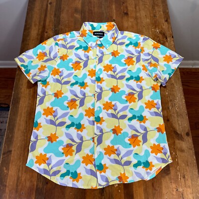 Bonobos Shirt Mens Large White Blue Orange Floral Button Up Slim Fit Casual
