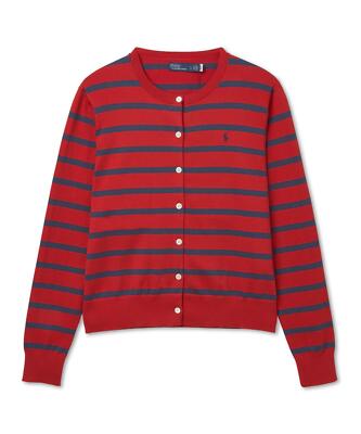 Cotton Cardigan Ralph Lauren Red Sweater Women's Genuine Polo