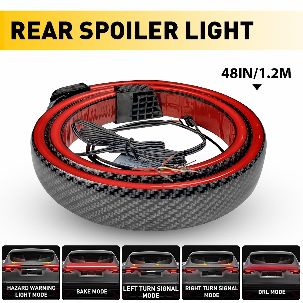 Carbon Fiber LED Tail Light Bar Rear Wing Spoiler Trim