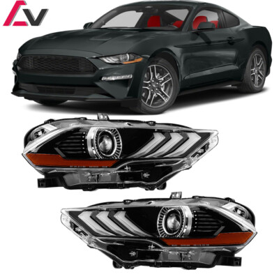 2018-2023 Projector Headlights For Ford Mustang LED DRL Front Signal Lamps Pair