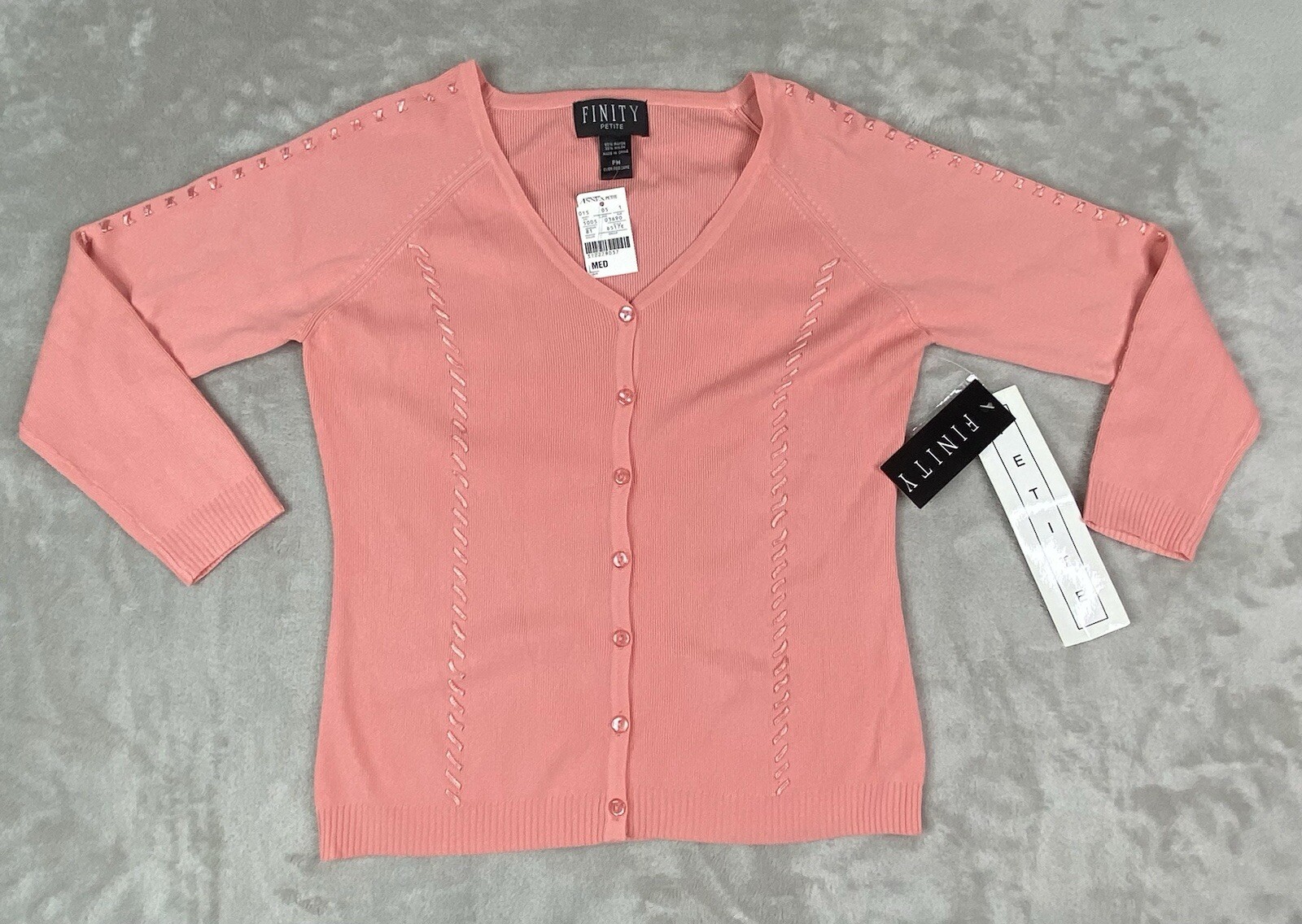 Finity Petite Womens Size M Button Front Cardigan Long Sleeve Peach Pie NWT