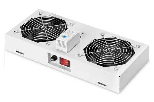 Dachlüftereinheit für Netzwerkschrank - 2x Lüfter - Schalter - Thermostat - grau