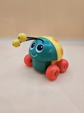 Vintage 1982 Fisher Price Ladybug Pull Toy #695 USA Made Green Yellow Orange Red