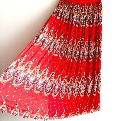 Vintage Adele Wechsler Silk Fully Beaded Midi Skirt S