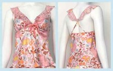 Victoria's Secret Floral Satin Sleep Cami Tank Ruffle Top Multicolor S