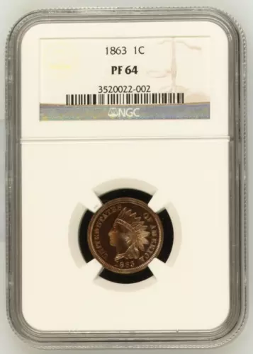 1863 NGC PR64 Proof 1C Civil War Indian Cent