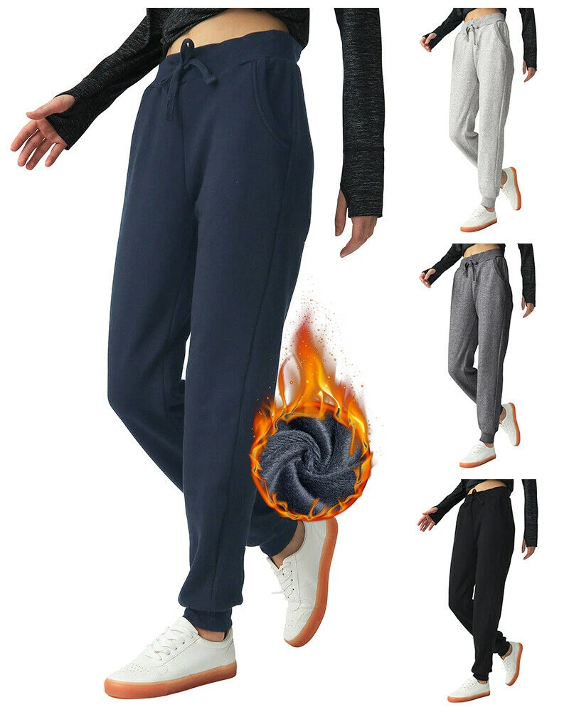 Women's Fleece Lined Pants Thermal Fitness Ladies Fleece Joggers Gym  Trousers