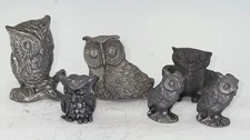 Pewter Owl Figures Spoontiques Appco Unbranded Lot of 6