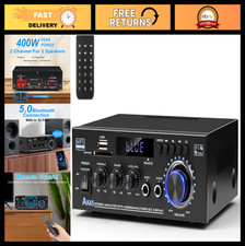 Upgraded 400W Bluetooth 5.0 Stereo Amplifier, 2 Channel Home Audio System, FM Ra