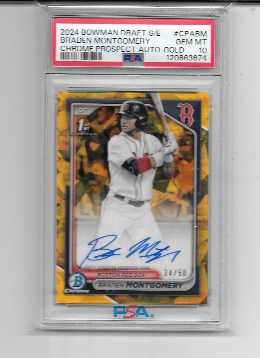 2024 BOWMAN DRAFT SAPPHIRE BRADEN MONTGOMERY RC AUTO GOLD REF /50 GEM MINT PSA10