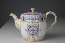 Antique Hand-Painted Porcelain Teapot with Scenic Landscape Cartouche, Turquoise & Gilt
