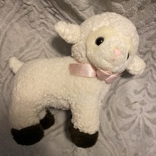 Russ Berrie Lamb Stuff Plush Baa Baa Sheep Sherpa Pink Bow Cream Brown NO SOUND