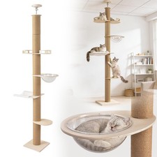 Floor-to-Ceiling Cat Tree Tower Height Adjustable w/ Condo Scratching Posts